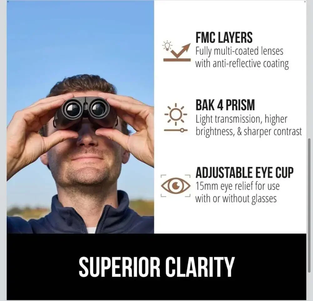 Gorilla Grip 10x25 Compact Binoculars for Adults, High Powered 10X Magnification